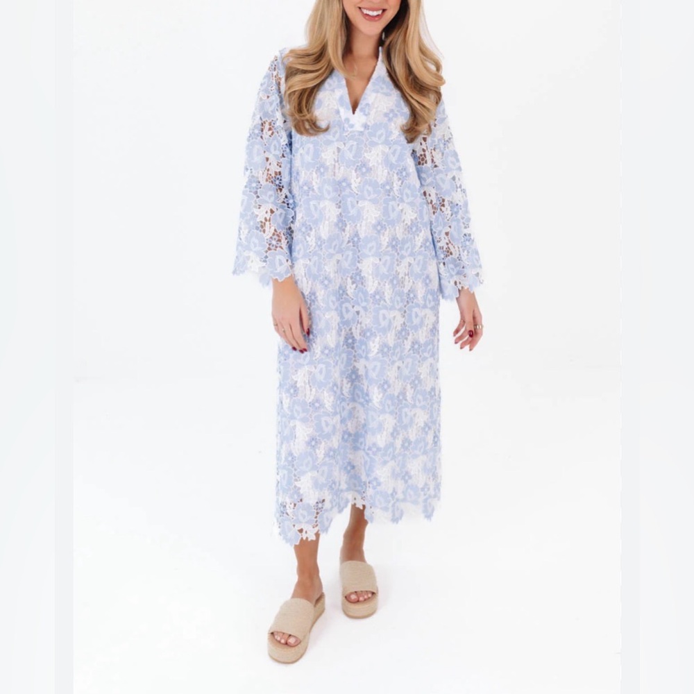 NWT NEW J.Marie The Maggie Lace Midi Dress Blue White Small